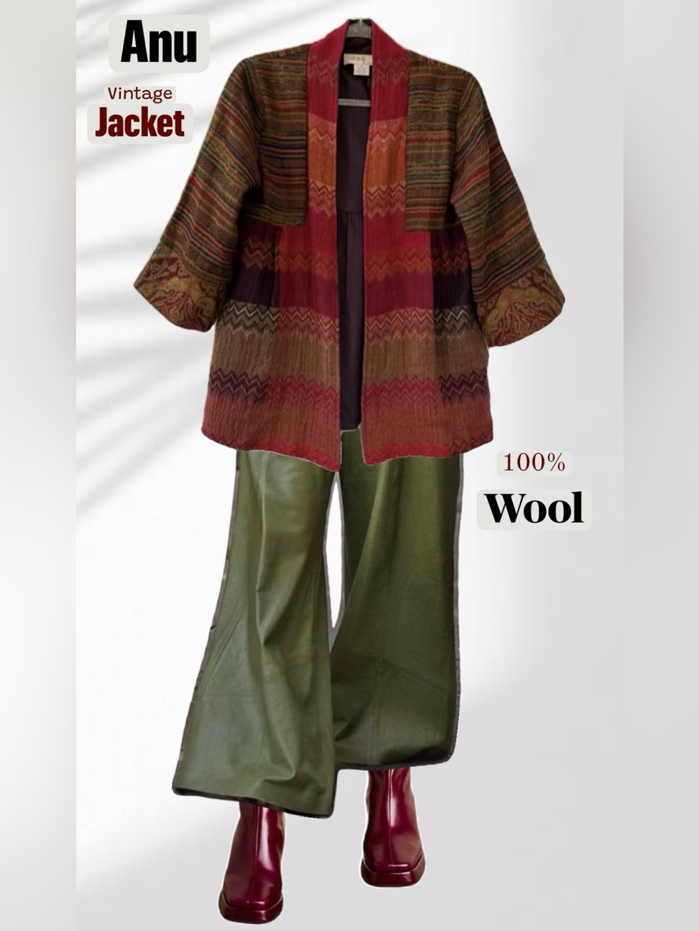 Anu Vtg Patchwork Tapestry Embroidery Jacket Ethnic Boho 100% Wool Size Small